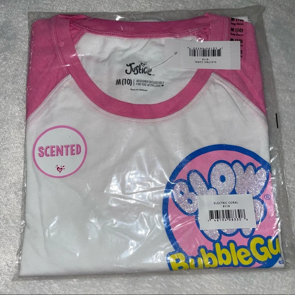 Justice girls t-shirt blow pop bubble gum lollipops candy Scented top new M, SM
